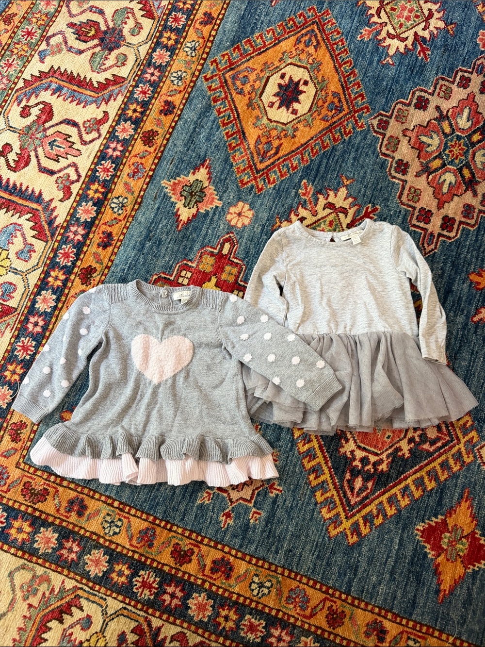Girls' Grey Heart Knit Sweater & Tulle Hem Top Set